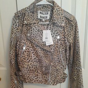 Walter Baker Genuine Leather Animal Print Moto Jacket-NWT